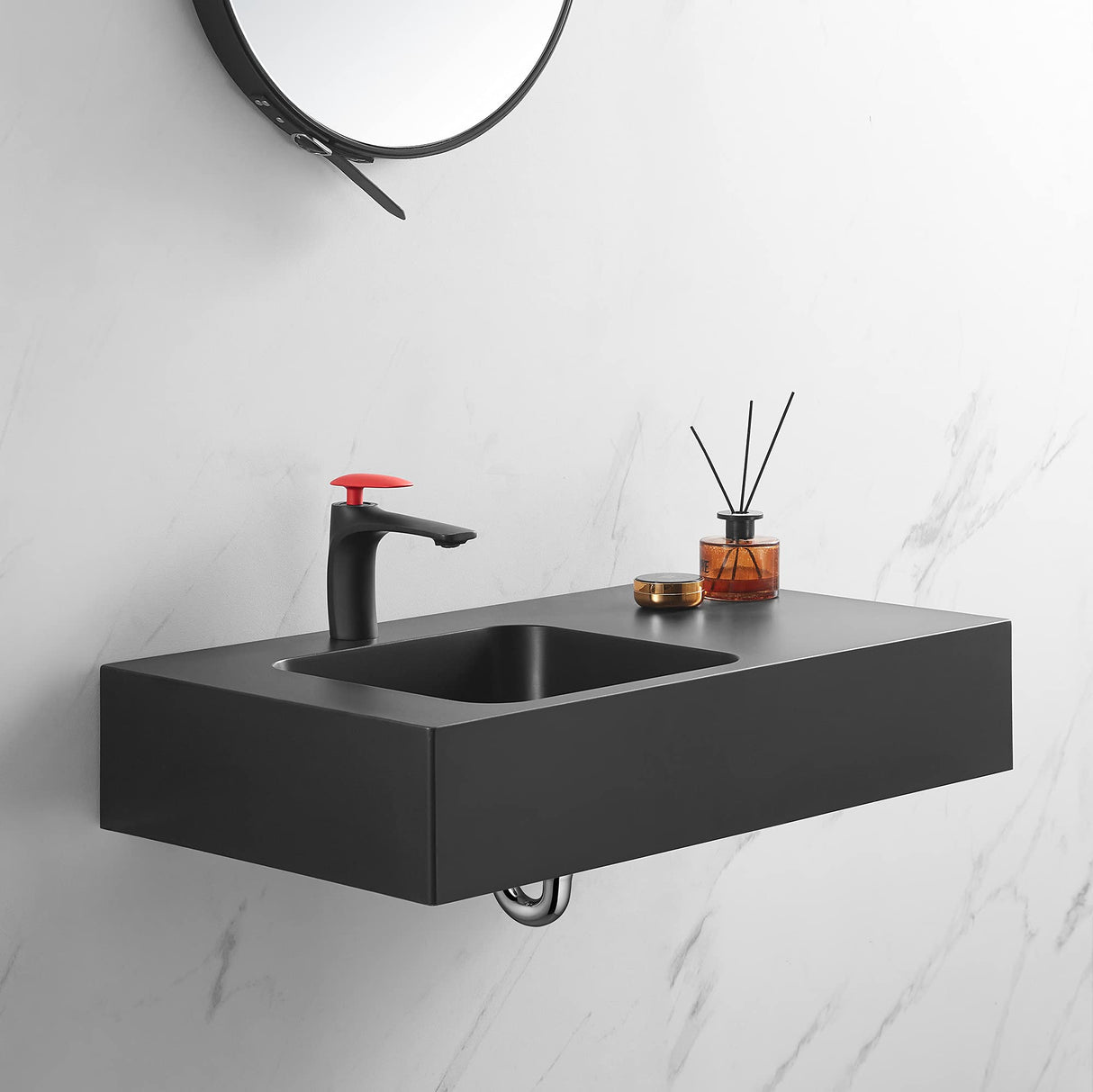 Bathroom Sink, Wall-Mount or On Countertop, 32" with Square Sink and Flat Space