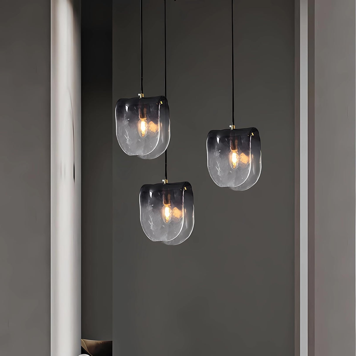 Gradient Smoke Grey Glass Pendant Light - Modern Kitchen Island Lighting