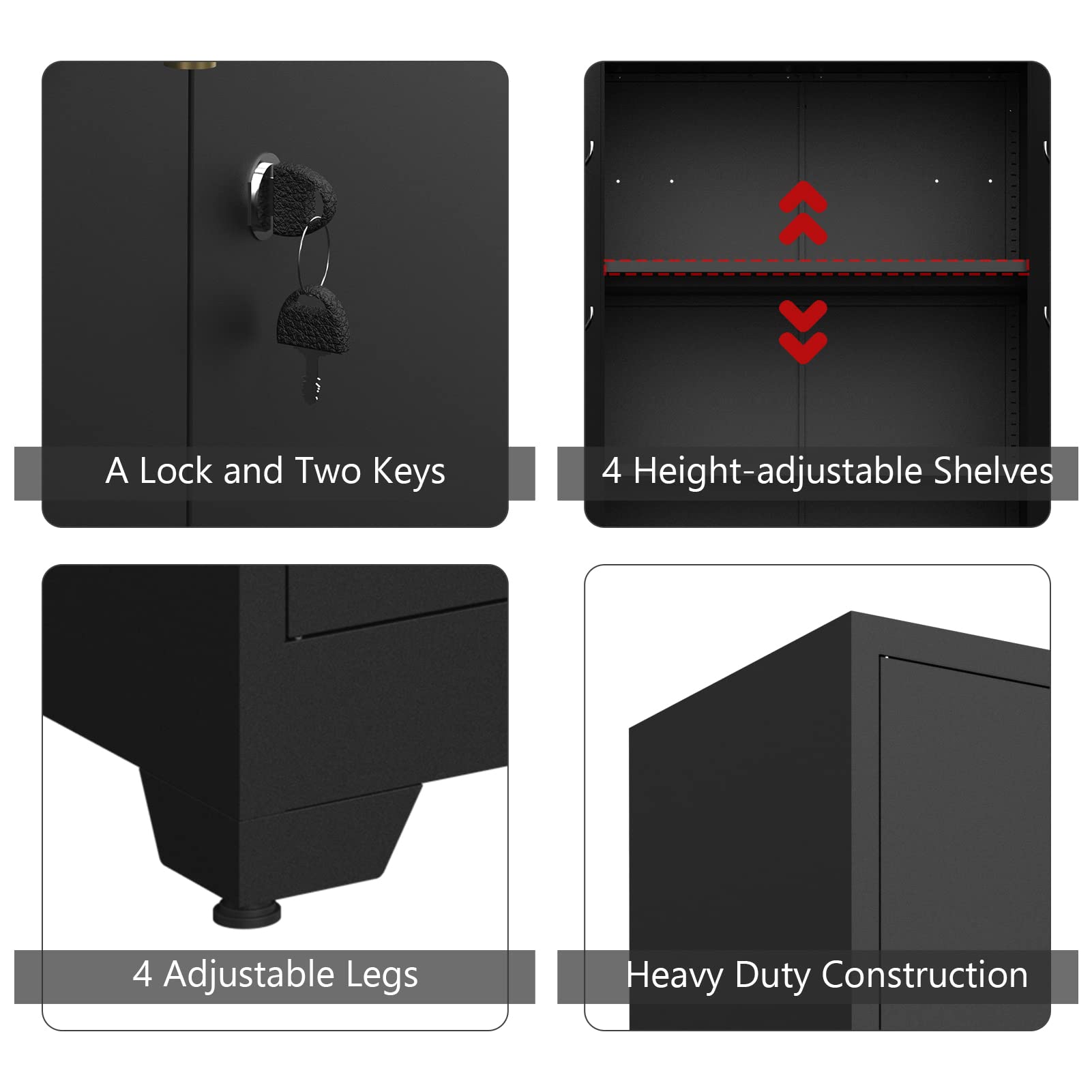 Storage Cabinet with Locking Doors and 4 Shelves Tall Lockable Cabinet with Keys Steel