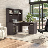 Home Office L-Shape Computer Desk with Hutch in Gray