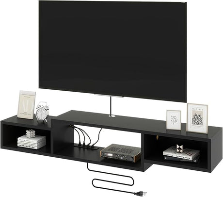 59" Floating TV Stand Wall Mounted with Power Outlet,Wood Wall Mounted Media