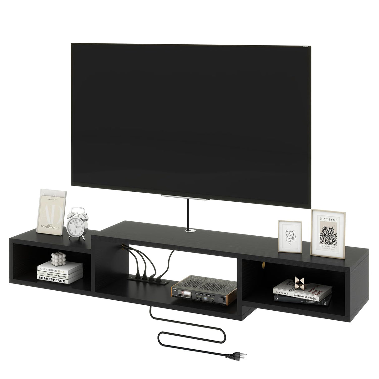 59" Floating TV Stand Wall Mounted with Power Outlet,Wood Wall Mounted Media