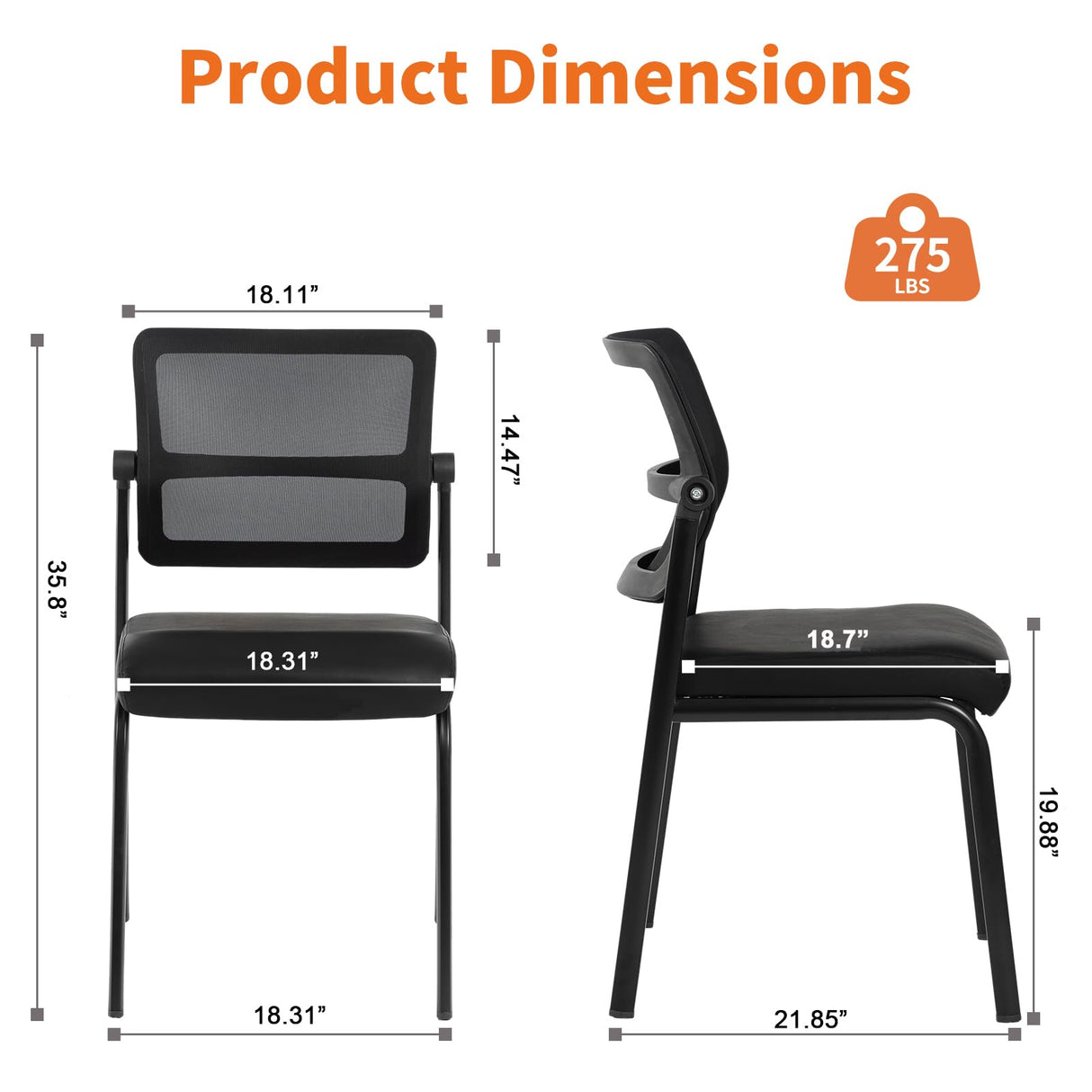 Office Guest Reception Chairs with Leather Cushion and Ergonomic Lumbar Support