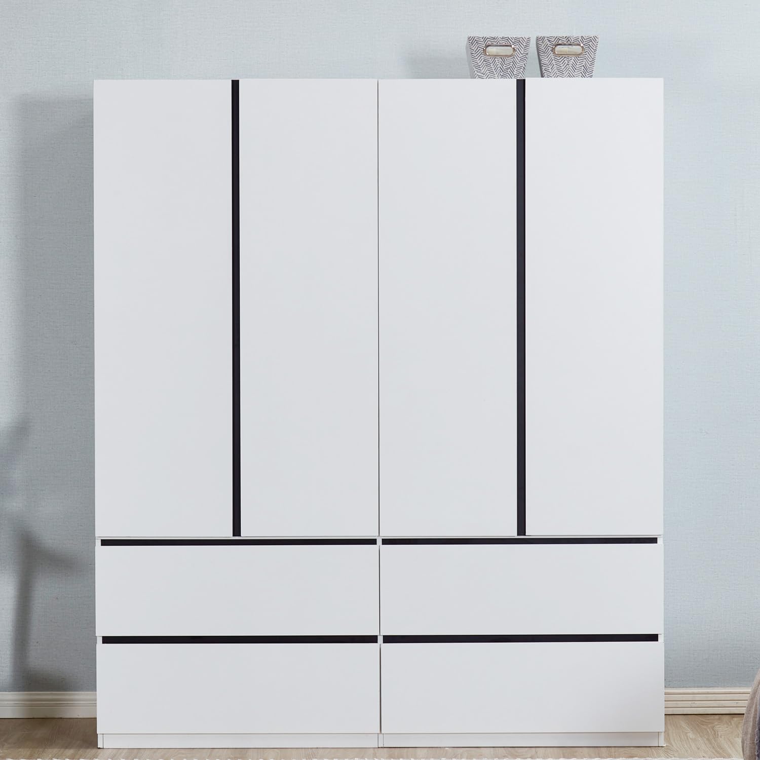 74.2" Tall 4-Doors 4 Drawers White Wardrobe Armoire Closet