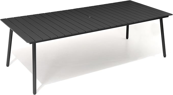 Outdoor Dining Table, 70inch Patio Dining Table with Wooden-Like Top and Aluminum Frame