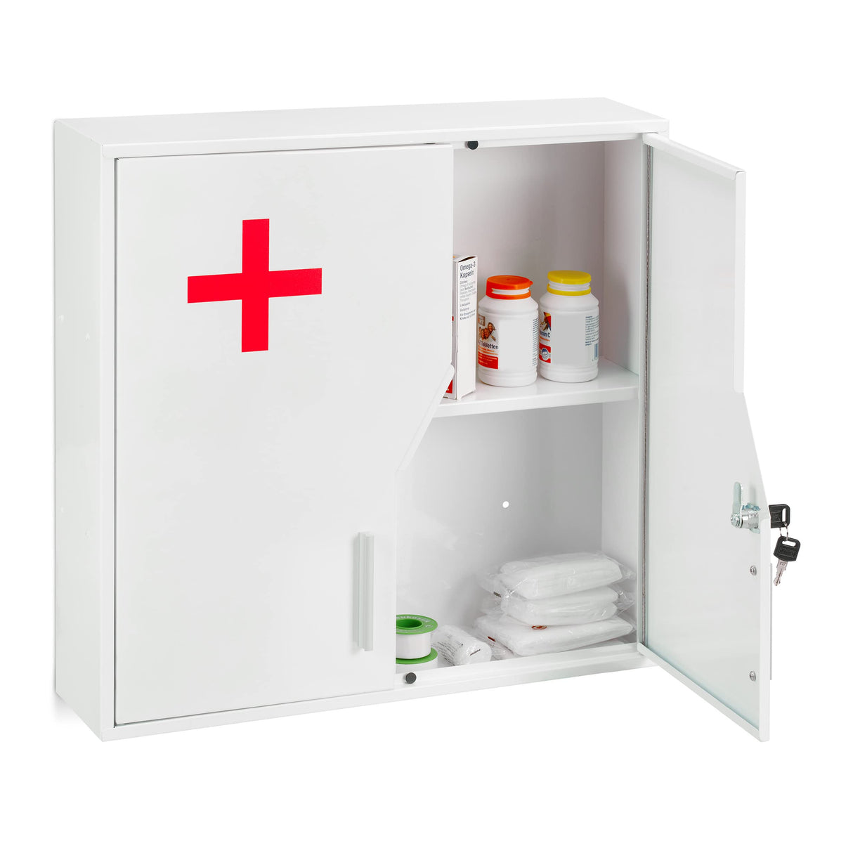 Medicine Cabinet, Lockable, 5 Compartments, Steel, HxWxD: 53 x 53 x 14.5 cm