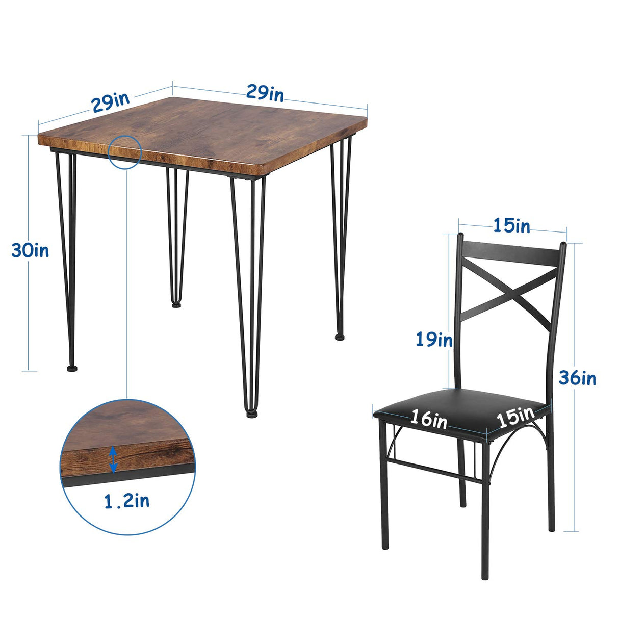 3 Piece Kitchen Room Chairs Set for Dinette, Breakfast Nook, Farmhouse, Small Space