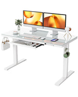 Dual Motor Electric Standing Desk with Drawers,48x24 Inch Whole-Piece Glass Desktop