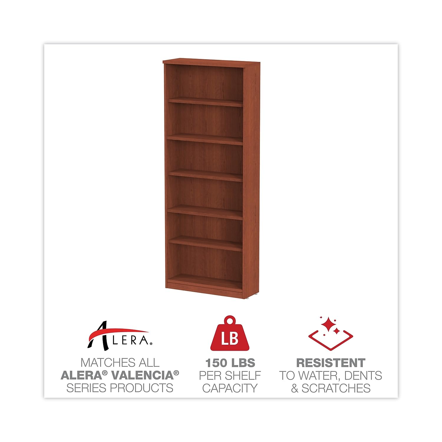 Alera VA638232MC Valencia Bookcase, 6-Shelf, 31-3/4 x 14 x 80-3/8, Med. Cherry