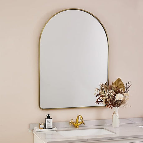 Brushed Nickel Arched Mirror, 24x36’’ Arched Bathroom Mirror, Arch Wall Mirror