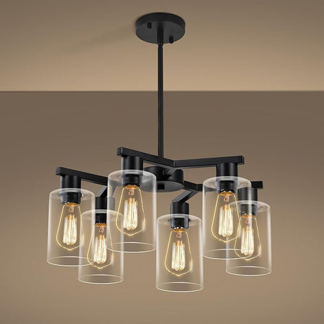 6-Light Modern Farmhouse Black Chandelier, Dining Room Light Fixture Over