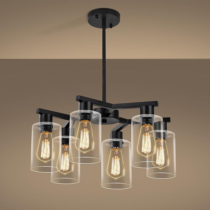 6-Light Modern Farmhouse Black Chandelier, Dining Room Light Fixture Over