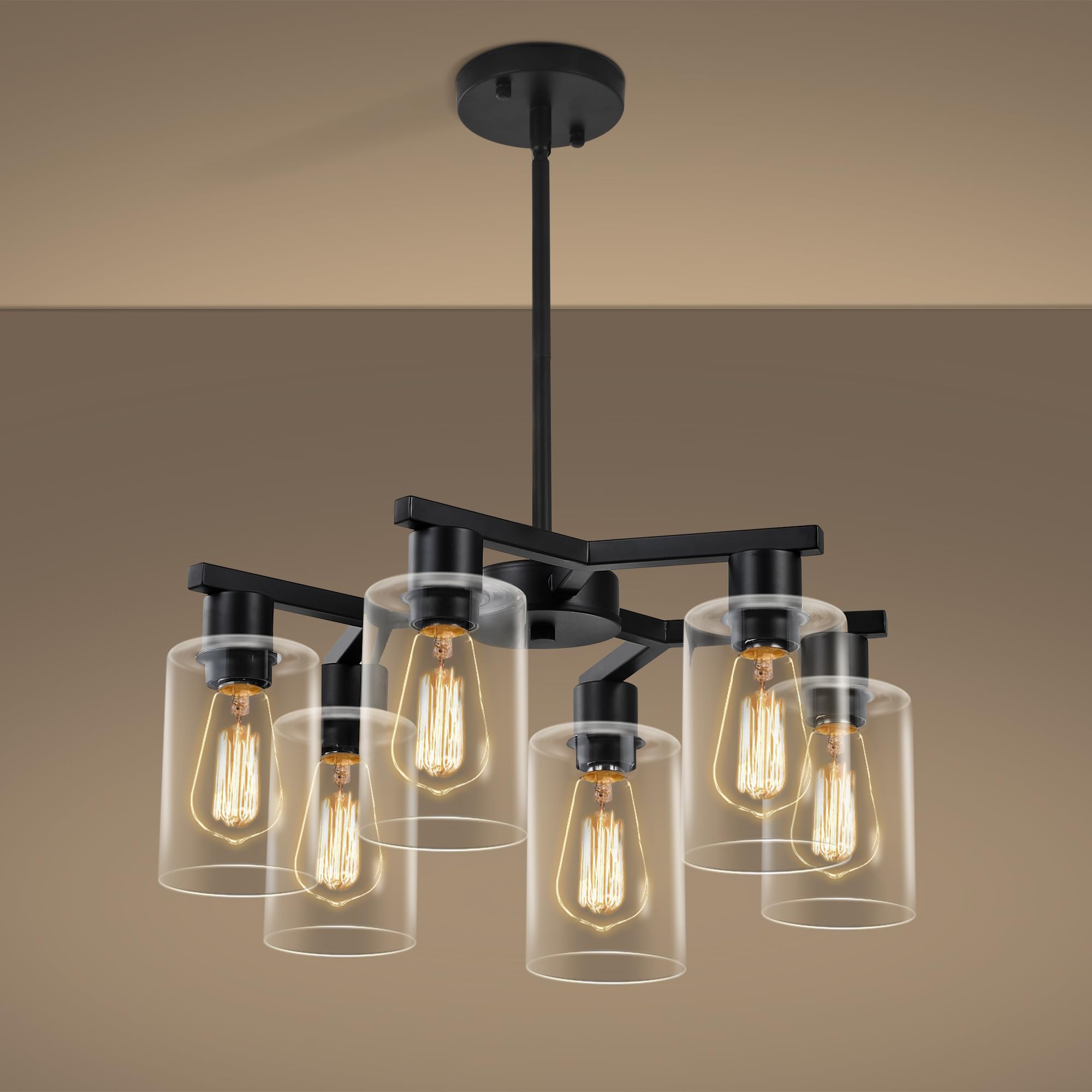 6-Light Modern Farmhouse Black Chandelier, Dining Room Light Fixture Over
