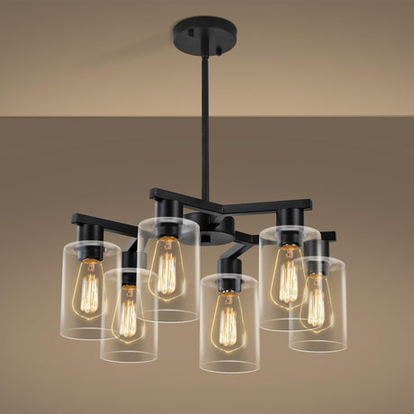 6-Light Modern Farmhouse Black Chandelier, Dining Room Light Fixture Over