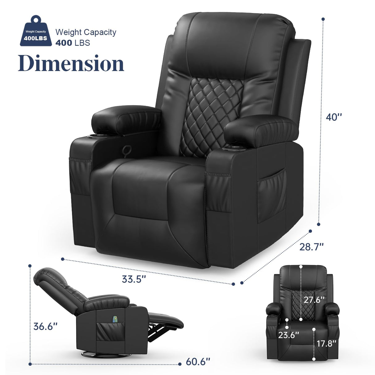 Recliner Chairs for Adults, Massage Rocker with Heated Modern Ergonomic Lounge 360