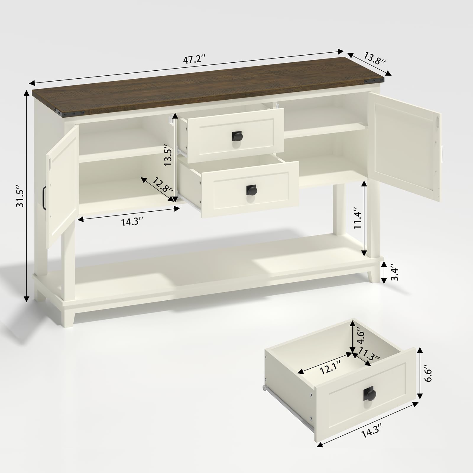 47 Inchs Farmhouse Entryway Table with 2 Drawers, Long Sofa Console Table
