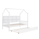 Wooden Twin Size House Bed with Trundle for Boys Girls Kids Toddler, Kids Bed