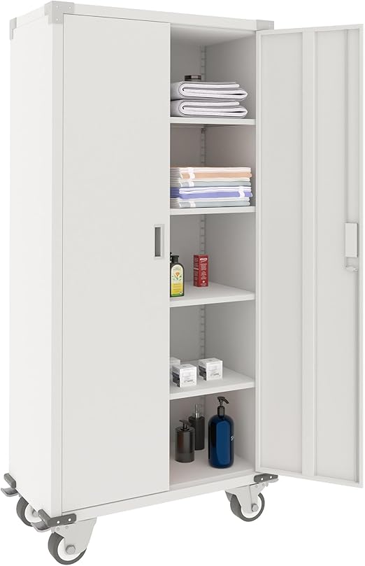72 Inch Tall 2 Door Locking Metal Storage Cabinet Organizer with 4 Adjustable Shelves