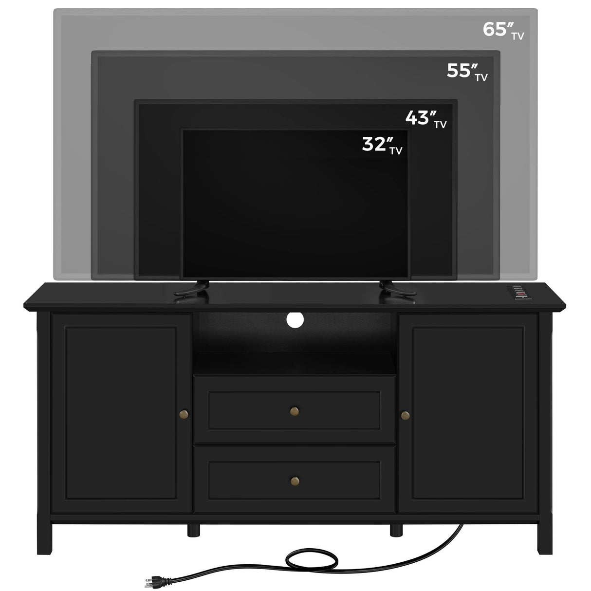 Black TV Stand with Drawers for TVs up to 65 Inch, Media Entertainment Center