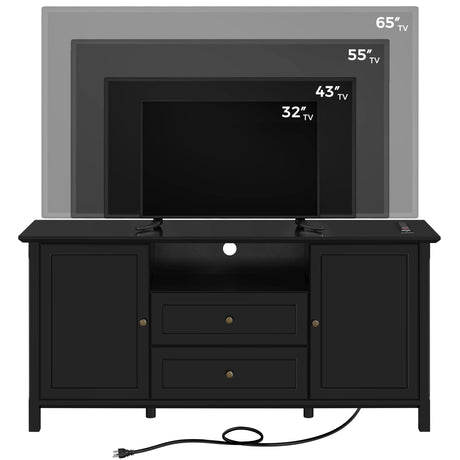 Black TV Stand with Drawers for TVs up to 65 Inch, Media Entertainment Center