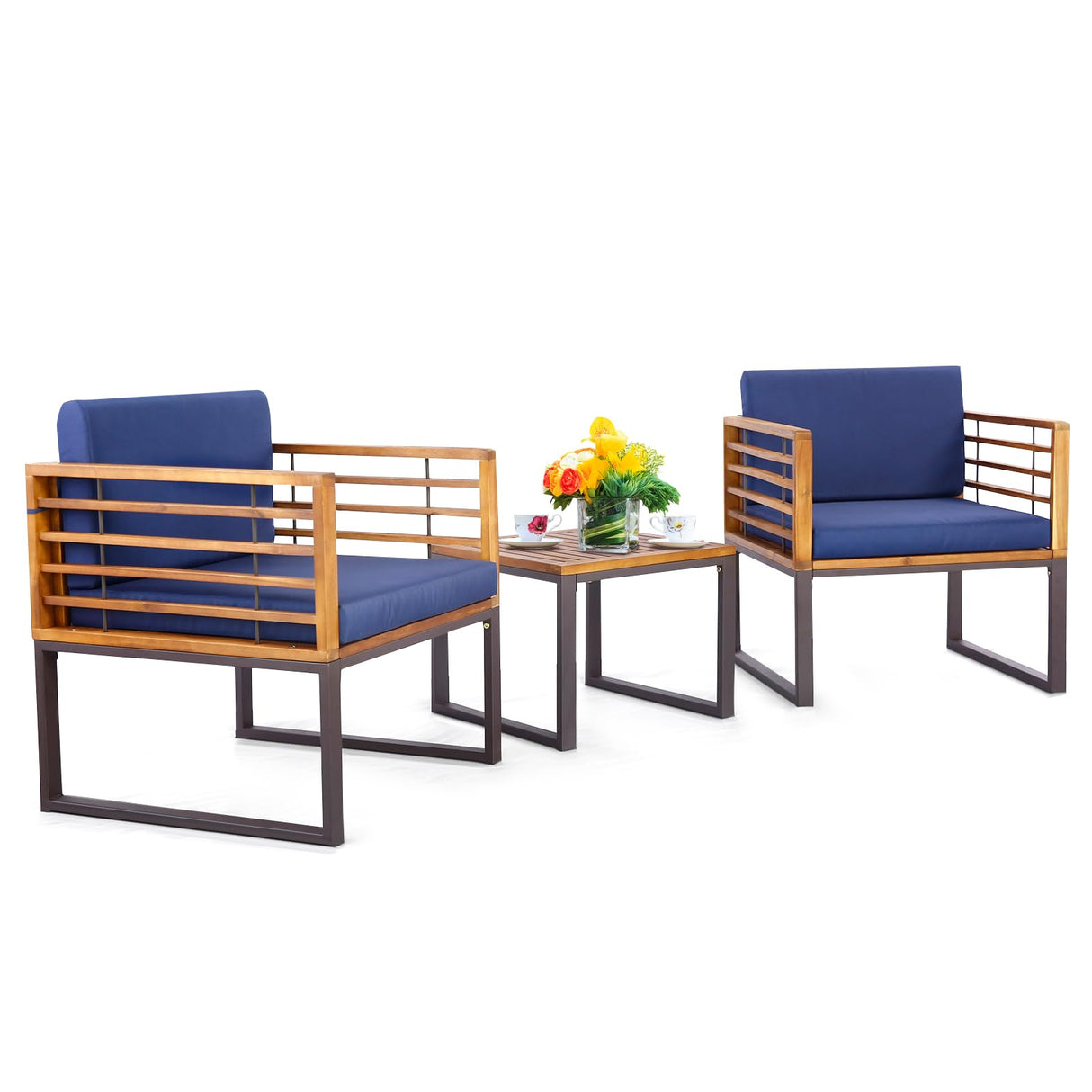 3 Pieces Acacia Wood Patio Bistro Set, Outdoor Conversation Set