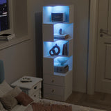 Corner Shelf with Light 5-Tier White Corner Storage Cabinet with Drawers Modern