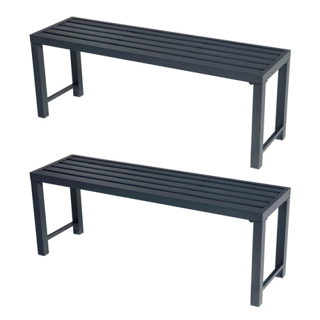 Black Outdoor Bench, Outdoor Metal Backless Bench Set of 2