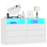 6 Drawer Double Dresser with Power Outlet, Accent Chests of Drawers with LED Light,