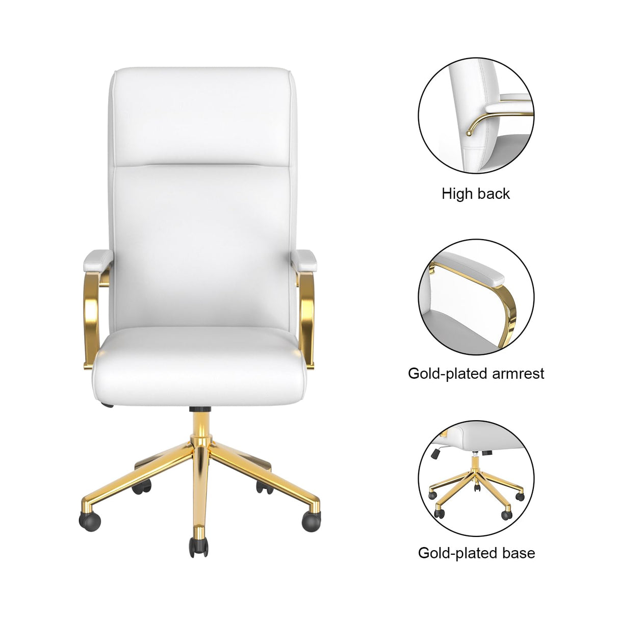 White Executive Office Chair - High Back PU Leather Desk Chair