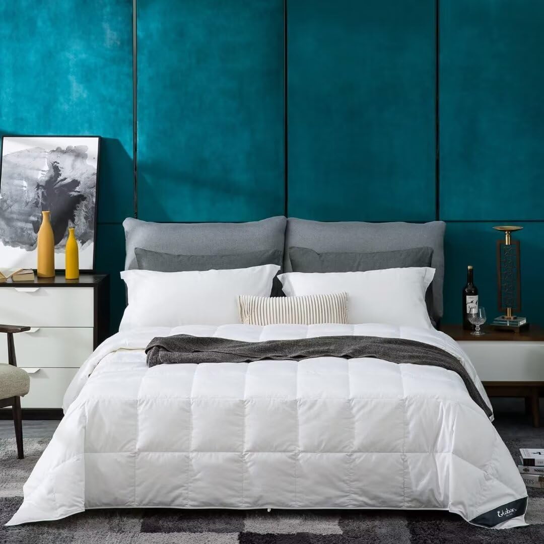 White Down Comforter/Blanket King Duvet Insert Lightweight Summer, Noiseless & Extra