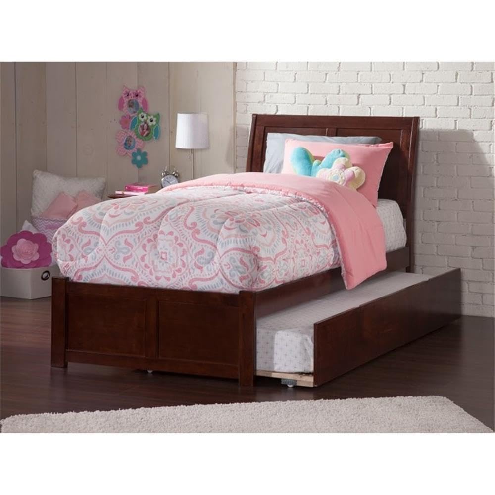 Wood Bed with Twin XL Trundle in Walnut