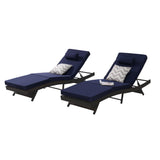 KEIKI Outdoor Long Reclining Chair Set of 2, PE Wicker Chaise Lounge Chairs with 5-Level Adjustable Backrest, Sunbathing Chairs Recliner up to 150° for Poolside, Garden, Beach, Deck, Dark Blue