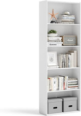 5-Shelf Bookcase, 23.5''L x 9.5''W x 67''H, Multi-Functional Wood Storage Display Open Bookshelf