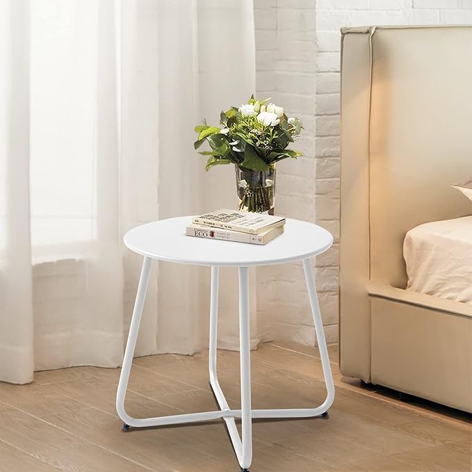Patio Small Side Table Waterproof Round Metal Steel Weather Resistant Portable