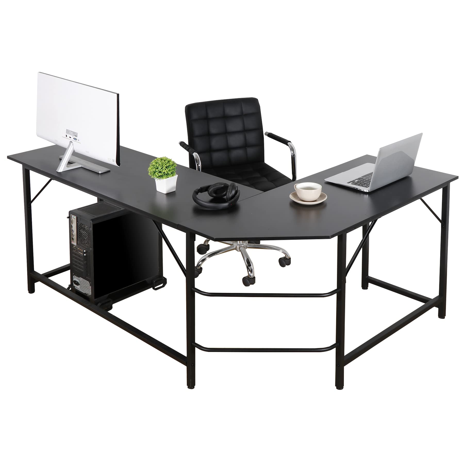 66" L Shaped Gaming Corner Computer Desk with CPU Stand and Foot Rest Bar