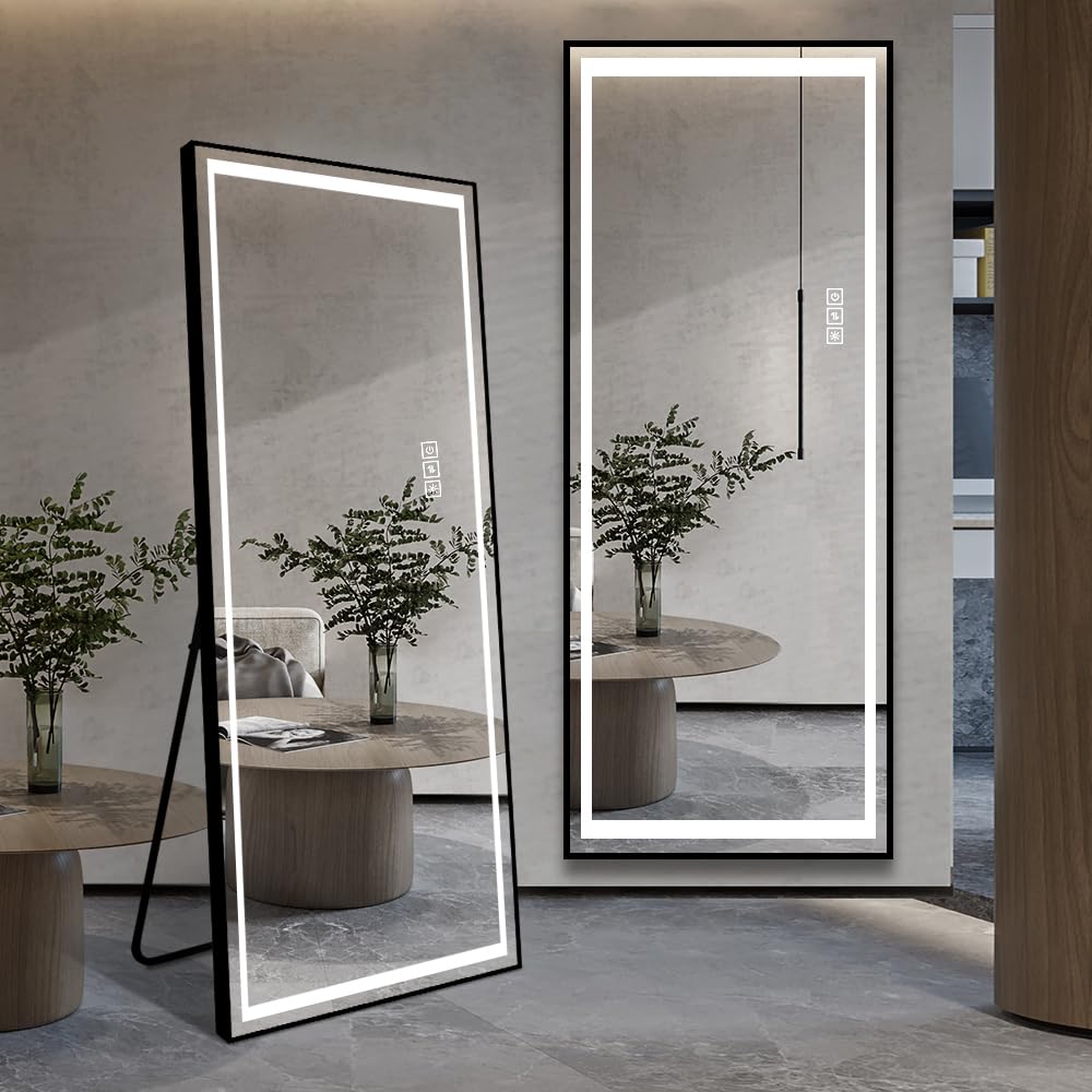 Full Length LED Mirror with Lights, 65 Inch Standing Tall Full Body Mirror for Bedroom