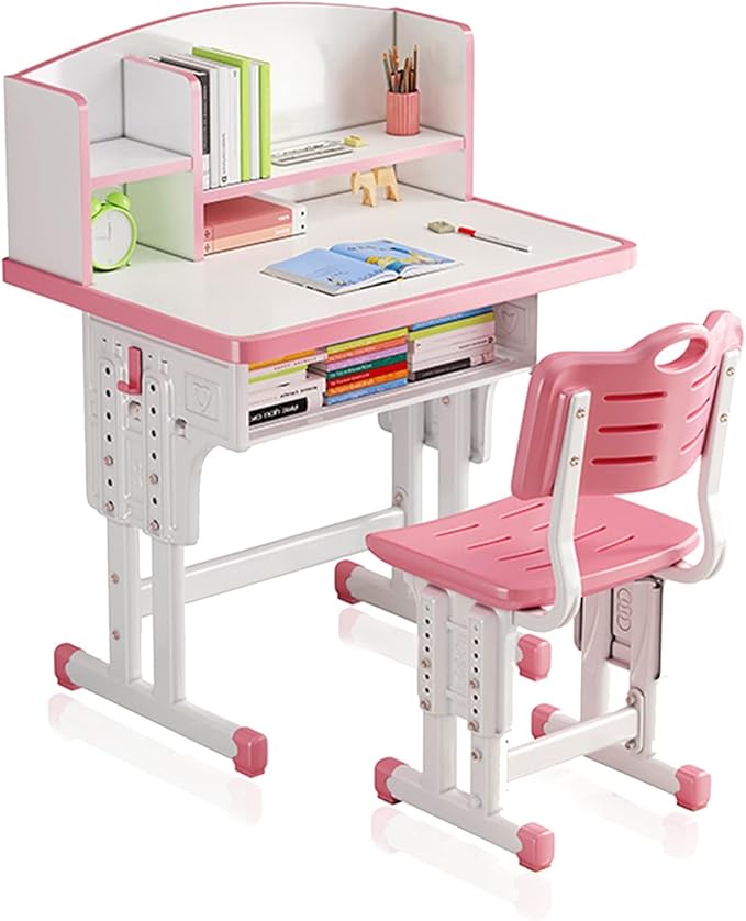 Kids Desk and Chair Set, Height-Adjustable Desk for Kids, Kid Desk with Led Lamps