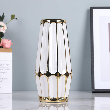 White Gold Ceramic Home Decor Vase, Modern Flower Vase Decoration