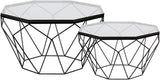 Octagonal Coffee Table with Glass Top and Lattice Design Body Set of Two Metallic Finish