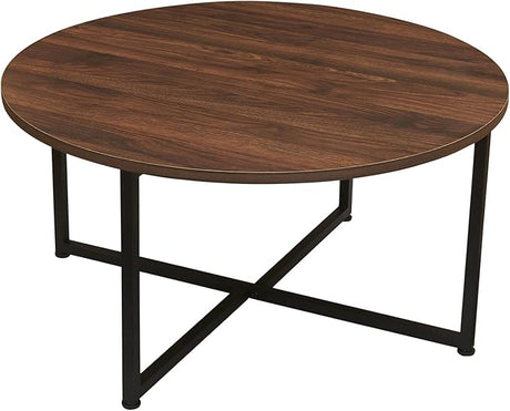 Jamestown Round Coffee Table Black Oak Wood Grain and Black Metal