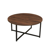 Jamestown Round Coffee Table Mid Century Walnut Wood Grain and Black Metal