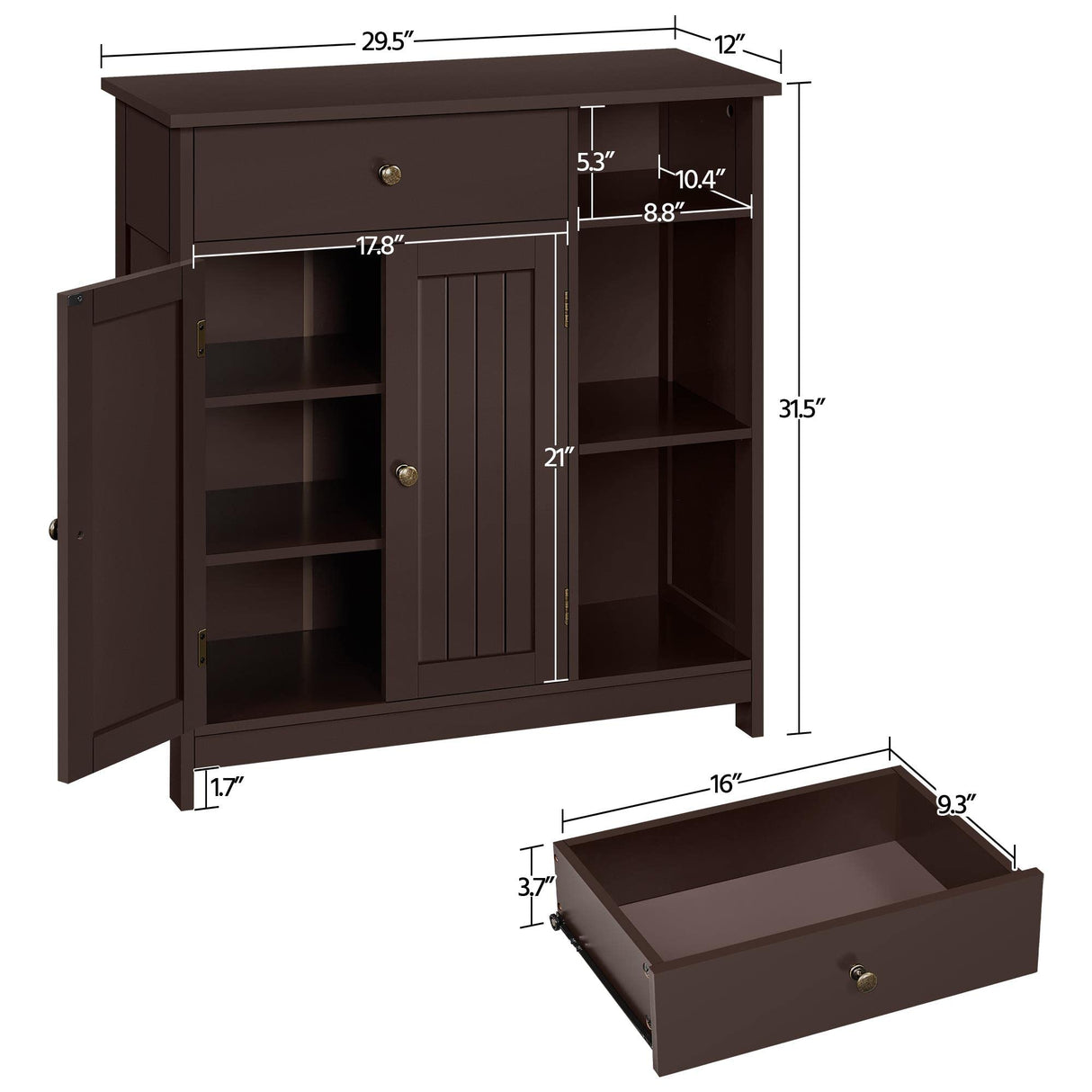 Bathroom Floor Cabinet, Kitchen Freestanding Storage Organizer, Large Side Cabinet with Doors