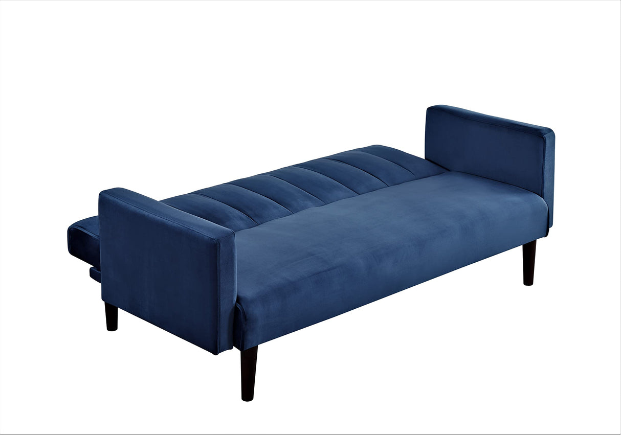 Container Furniture Direct Regal Modern Convertible Full Out Futon Sofa Compact Channel Stitch Velvet Sleeper Couch Bed for Living Room, Bedrooms, Apartments, and Dorm, 72 Inch, Deep Blue