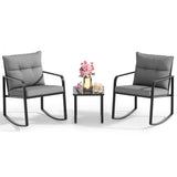 3 Piece Outdoor Rocking Bistro Set, Black Steel Furniture