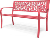 Outdoor Bench Metal with Floral Back, Garden Bench Front Porch Bench for Yard Patio
