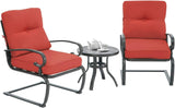 SUNCROWN 3-Piece Outdoor Patio Bistro Set， Spring Motion Chairs and Bistro Round Table Set, Steel Frame Conversation Furniture Set with Cushions（Red）