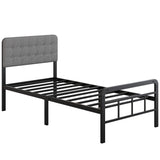 Twin XL Bed Frame with Upholstered Headboard and Metal Footboard 14 Inch