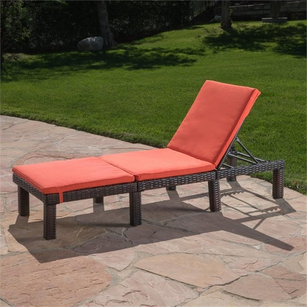 Outdoor Wicker Chaise Lounge with Water Resistant Cushion, Multibrown / Orange