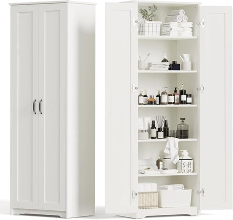 70" Tall Storage Pantry Cabinet, Bathroom Floor Organizer Storage Cabinet