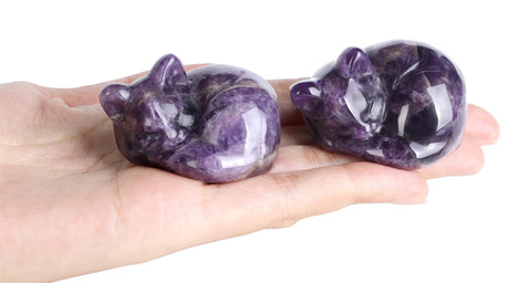 2" Cat Decors Statue Amethyst Crystal Sleeping Cat Decor Hand Carved Cute Cat Figurines